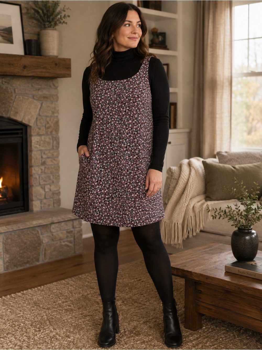 H&M Floral Print Mini Corduroy Dress